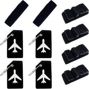 10 Pack Luggage Accessories Set, 4 Pack Luggage Straps, 2 Pack Luggage Handle Wrap and 4 Pack Luggage Tags with Name ID Card (Orange)