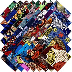 Mixweer 70 Pcs 10 x 10 Inch African Fabric Cotton Printed Wax Cloth African Ankara Fabric for Party Dress Crafts Supplies, 48 Styles Multicolored