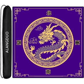 ALANGDUO Large Mahjong Mat with Black Carrying Bag, Anti Slip and Noise Reduction Table Cover for Mahjong, Poker, Card, Dominoes, Board Games, Slip Resistant Mat (34.6 X 34.6 Inches Dragon-Black)
