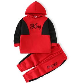 Toddler Kid Boy Clothes Outfits Letter Graphic Color Block Hoodie Sweatpants 2PC Outfit Set
