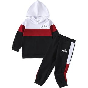 Toddler Kid Boy Clothes Outfits Letter Graphic Color Block Hoodie Sweatpants 2PC Outfit Set