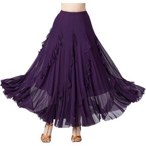CISMARK Mesh Elegant Ballroom Latin Dance Party Long Swing Belly Dance Skirt for Women
