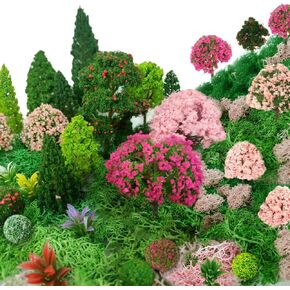 Mixed Model Trees, 37Pcs, Train Trees, Miniature Trees with Moss for Building Model, Natural Green Landscape, Railroad Scenery