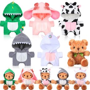 5 Pcs Bear Clothes with 1 Pcs Bear, Stuffed Animal Clothes Fit 6-8 Inches Plush Toy Bear Doll Clothes Small Bears Outfit Stuffed Bears Accessories Cute Bear Hoodie DIY Bear Toy