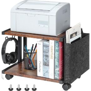 Printer Cart, Printer Stand Rack with Wheels, Under Desk Printer Table with Storage Bag, 2 Tier Printer Holder Organizer Shelf for for Scanner Fax Machine in Kuwait