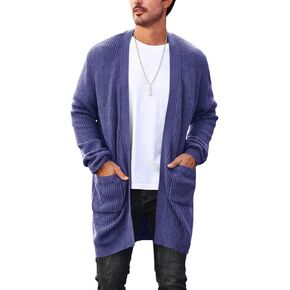 Runcati Mens Cardigan Sweater Casual Cable Knit V Neck Open Front Ribbed Long Winter Sweaters