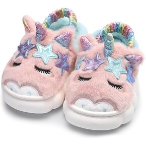 Bigwow Toddler Girls Slippers Cute Animal Fuzzy Slip-Ons Elastic Band Winter Warm Indoor House Slipper Shoes for Little Kids