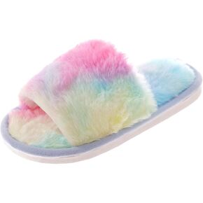 Fluffy Slippers for Kids Girls Furry Slides Open Toe Home Indoor Shoes