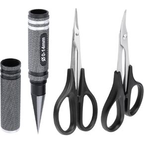 RC Body Reamer Hole Puncher, Curved Scissors & Straight Scissor RC Car Body Mounting 3pc Combo Set,0-14mm Hole (Black)