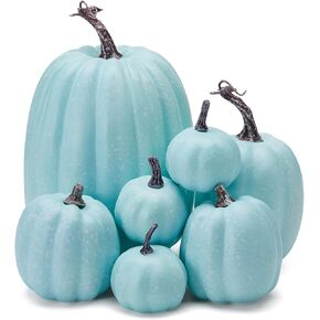 DSORVICD 7Pcs Fake Pumpkins Artificial Plastic Pumpkins Decorations Foam Pumpkins for Fall Halloween Home Decor (Orange, One Size)