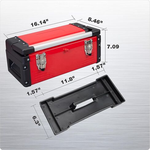Steel Tool Box 15.5- Inch Small Portable Tool Box Organizer with Built-in Short Non-slip Handle Car Tool Box with Removable tray … in Saudi Arabia