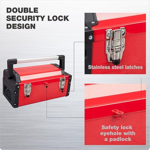 Steel Tool Box 15.5- Inch Small Portable Tool Box Organizer with Built-in Short Non-slip Handle Car Tool Box with Removable tray … in Saudi Arabia