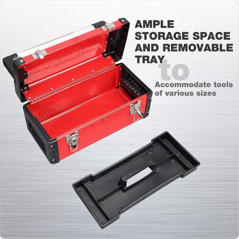 Steel Tool Box 15.5- Inch Small Portable Tool Box Organizer with Built-in Short Non-slip Handle Car Tool Box with Removable tray … in Saudi Arabia
