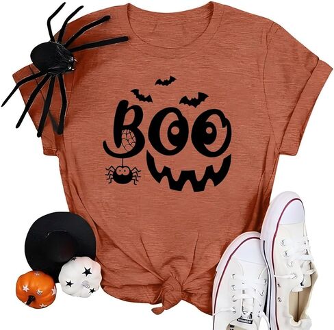 Women Halloween Thanksgiving Shirts Funny Leopard Pumpkin Graphic Print Fall T Shirts in Saudi Arabia