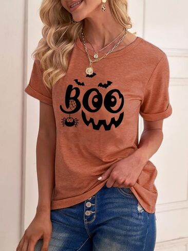 Women Halloween Thanksgiving Shirts Funny Leopard Pumpkin Graphic Print Fall T Shirts in Saudi Arabia