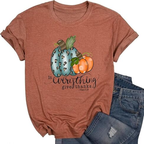 Women Halloween Thanksgiving Shirts Funny Leopard Pumpkin Graphic Print Fall T Shirts in Saudi Arabia