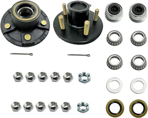 5-Hole, 4.5" Bolt Circle Brake Idler Hub for 3500lb Trailer 1-1/16'' to 1-3/8'' Axles with Extra Dust Caps & Rubber Plugs, Replacement for L68149 L44649 Inner & Outer Cone Bearings,2 Sets in Saudi Arabia