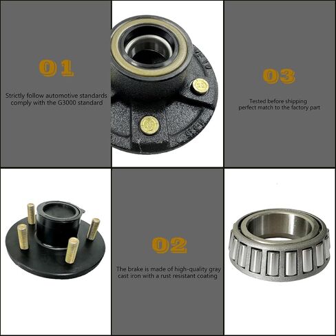 5-Hole, 4.5" Bolt Circle Brake Idler Hub for 3500lb Trailer 1-1/16'' to 1-3/8'' Axles with Extra Dust Caps & Rubber Plugs, Replacement for L68149 L44649 Inner & Outer Cone Bearings,2 Sets in Saudi Arabia