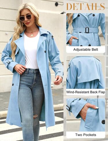 Trench Coat Women Double Breasted Windproof Classic Lapel Belted Long Outerwear Overcoat with Belt in Saudi Arabia
