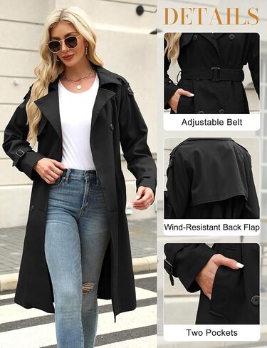 Trench Coat Women Double Breasted Windproof Classic Lapel Belted Long Outerwear Overcoat with Belt in Saudi Arabia