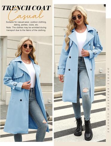 Trench Coat Women Double Breasted Windproof Classic Lapel Belted Long Outerwear Overcoat with Belt in Saudi Arabia