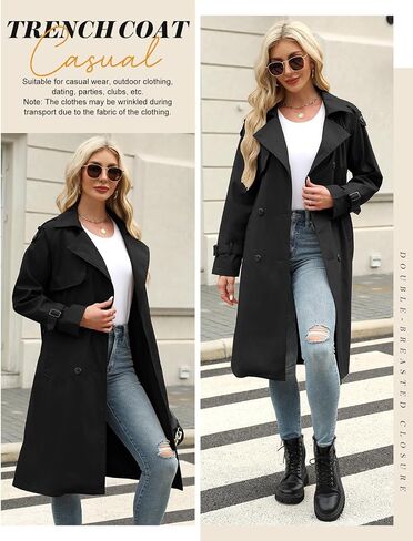 Trench Coat Women Double Breasted Windproof Classic Lapel Belted Long Outerwear Overcoat with Belt in Saudi Arabia