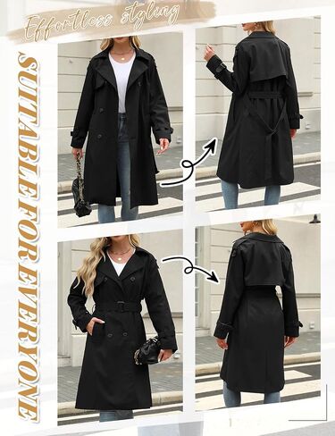 Trench Coat Women Double Breasted Windproof Classic Lapel Belted Long Outerwear Overcoat with Belt in Saudi Arabia