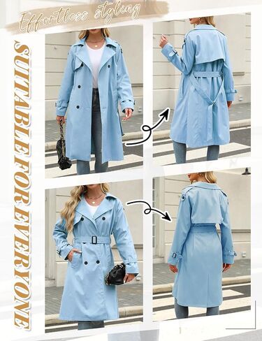Trench Coat Women Double Breasted Windproof Classic Lapel Belted Long Outerwear Overcoat with Belt in Saudi Arabia