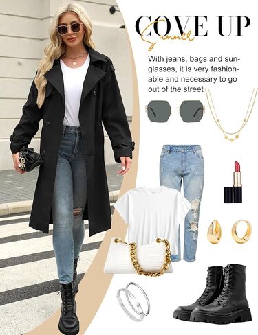 Trench Coat Women Double Breasted Windproof Classic Lapel Belted Long Outerwear Overcoat with Belt in Saudi Arabia