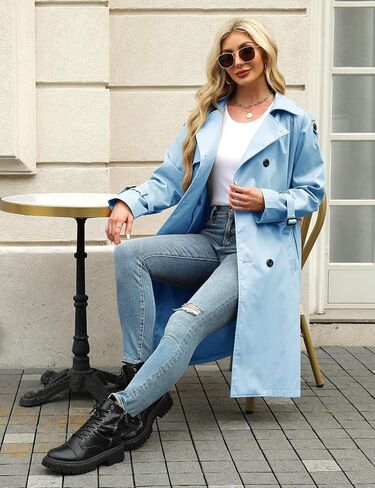 Trench Coat Women Double Breasted Windproof Classic Lapel Belted Long Outerwear Overcoat with Belt in Saudi Arabia