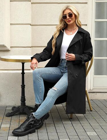 Trench Coat Women Double Breasted Windproof Classic Lapel Belted Long Outerwear Overcoat with Belt in Saudi Arabia