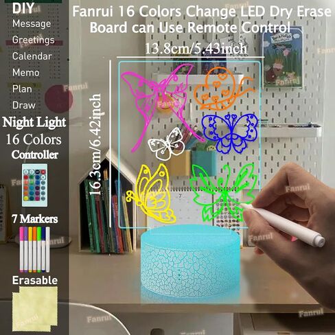 Multifunctional 6.96 x 5.43 Acrylic Note Board Led Light, Multi-Color Multi-Purpose Erasable Message Board with Remote Control, Acrylic Plan Menu Memo Tablet for Office Home School(Black Base) in Saudi Arabia