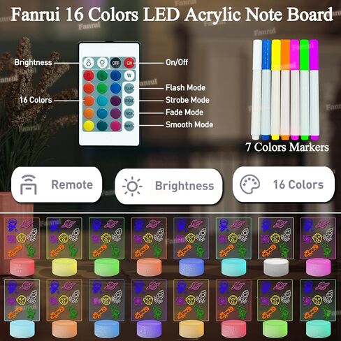 Multifunctional 6.96 x 5.43 Acrylic Note Board Led Light, Multi-Color Multi-Purpose Erasable Message Board with Remote Control, Acrylic Plan Menu Memo Tablet for Office Home School(Black Base) in Saudi Arabia