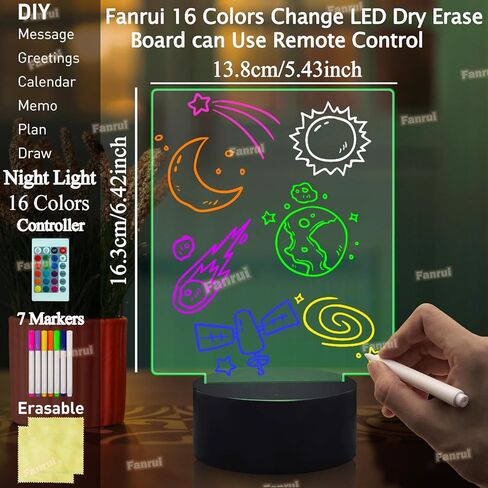 Multifunctional 6.96 x 5.43 Acrylic Note Board Led Light, Multi-Color Multi-Purpose Erasable Message Board with Remote Control, Acrylic Plan Menu Memo Tablet for Office Home School(Black Base) in Saudi Arabia