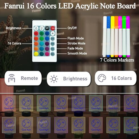 Multifunctional 6.96 x 5.43 Acrylic Note Board Led Light, Multi-Color Multi-Purpose Erasable Message Board with Remote Control, Acrylic Plan Menu Memo Tablet for Office Home School(Black Base) in Saudi Arabia