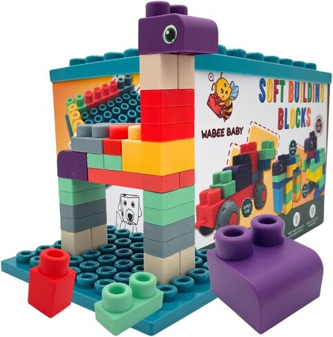 Big Soft Toddler Blocks 1-3, 40-Pieces with Baseboard for Building Stacking Playing and Booklet - Great Gift, Toys for Ages 2+, 2-3, 3-5 and 4-8 Boys, Girls in Saudi Arabia