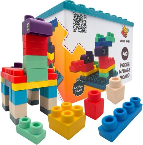 Big Soft Toddler Blocks 1-3, 40-Pieces with Baseboard for Building Stacking Playing and Booklet - Great Gift, Toys for Ages 2+, 2-3, 3-5 and 4-8 Boys, Girls in Saudi Arabia