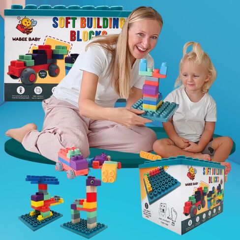 Big Soft Toddler Blocks 1-3, 40-Pieces with Baseboard for Building Stacking Playing and Booklet - Great Gift, Toys for Ages 2+, 2-3, 3-5 and 4-8 Boys, Girls in Saudi Arabia