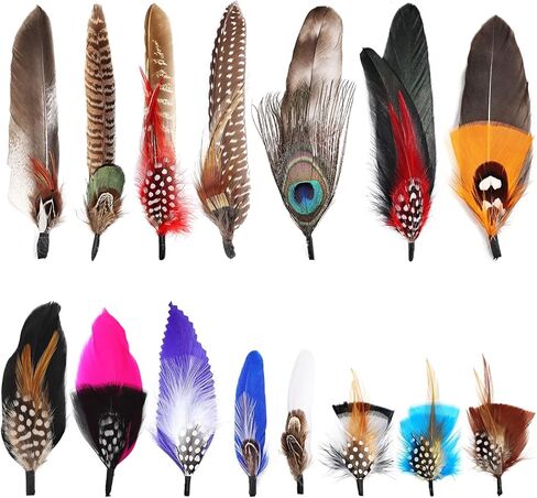 MehelloFeather Hat Feathers 12 PCS Natural Feathers Mixed Assorted Hats Feathers for Cowboy Hat Fedoras Trilby Hats Panama Hat DIY Costumes Decorations in Kuwait