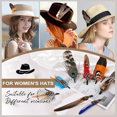 MehelloFeather Hat Feathers 12 PCS Natural Feathers Mixed Assorted Hats Feathers for Cowboy Hat Fedoras Trilby Hats Panama Hat DIY Costumes Decorations in Kuwait
