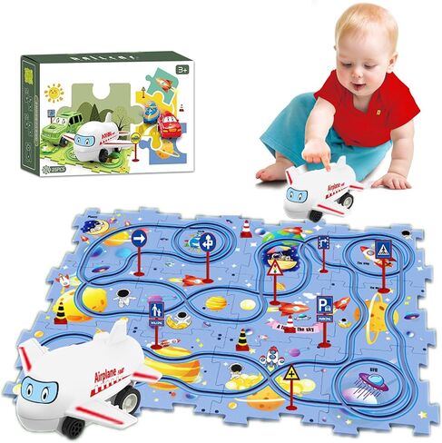 25PCS Puzzle Racer Kids Car Track Set, DIY Puzzle Racer Car Track Set with Vehicles，Puzzle Track Car Play Set for Kids Boys Girls (Land) in Saudi Arabia