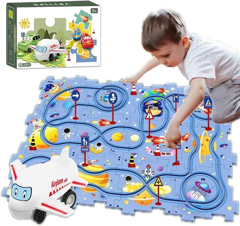 25PCS Puzzle Racer Kids Car Track Set, DIY Puzzle Racer Car Track Set with Vehicles，Puzzle Track Car Play Set for Kids Boys Girls (Land) in Saudi Arabia