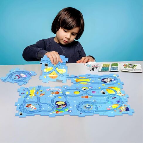 25PCS Puzzle Racer Kids Car Track Set, DIY Puzzle Racer Car Track Set with Vehicles，Puzzle Track Car Play Set for Kids Boys Girls (Land) in Saudi Arabia