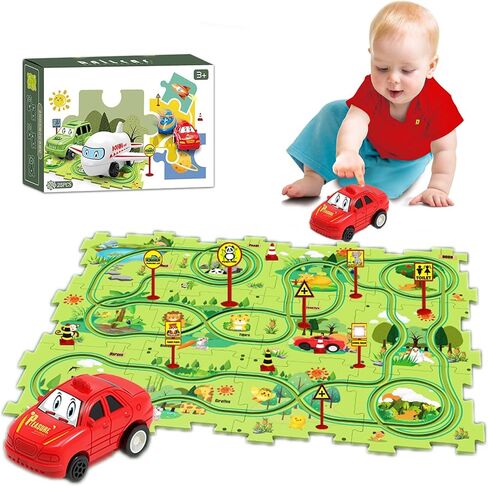 25PCS Puzzle Racer Kids Car Track Set, DIY Puzzle Racer Car Track Set with Vehicles，Puzzle Track Car Play Set for Kids Boys Girls (Land) in Saudi Arabia