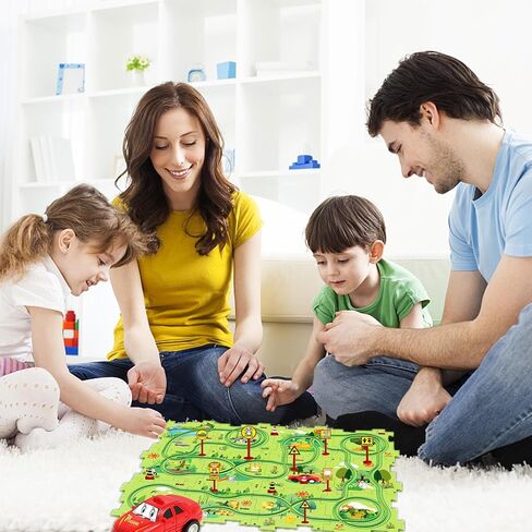 25PCS Puzzle Racer Kids Car Track Set, DIY Puzzle Racer Car Track Set with Vehicles，Puzzle Track Car Play Set for Kids Boys Girls (Land) in Saudi Arabia