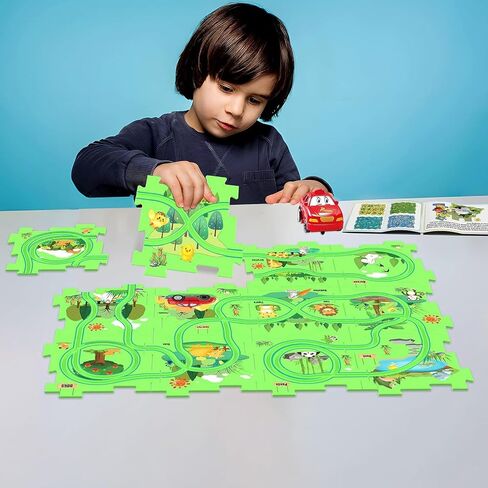 25PCS Puzzle Racer Kids Car Track Set, DIY Puzzle Racer Car Track Set with Vehicles，Puzzle Track Car Play Set for Kids Boys Girls (Land) in Saudi Arabia