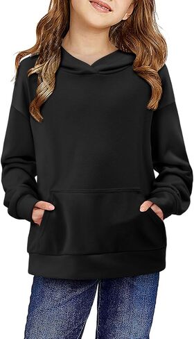 storeofbaby Girls Hoodies Long Sleeve Sweatshirts Casual Solid Tops with Pocket 5-14 Years in Saudi Arabia