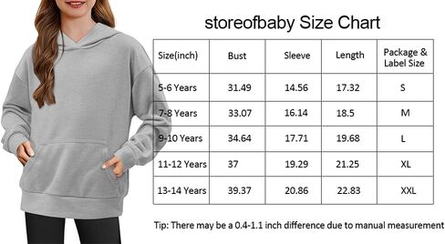 storeofbaby Girls Hoodies Long Sleeve Sweatshirts Casual Solid Tops with Pocket 5-14 Years in Saudi Arabia