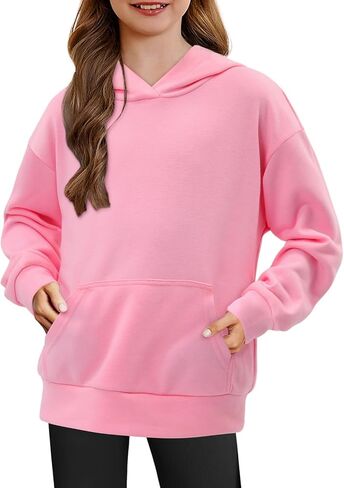 storeofbaby Girls Hoodies Long Sleeve Sweatshirts Casual Solid Tops with Pocket 5-14 Years in Saudi Arabia