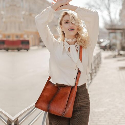 HESHE Genuine Leather Purses for Women Shoulder Handbags Crossbody Hobo Purses Buckets Satchel Bags Tote Work Top Handle Bag in Saudi Arabia
